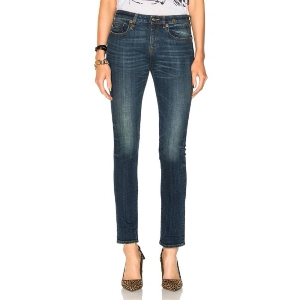 R13 Kate Skinny Jeans Dark Vintage Blue Low Rise Size 25